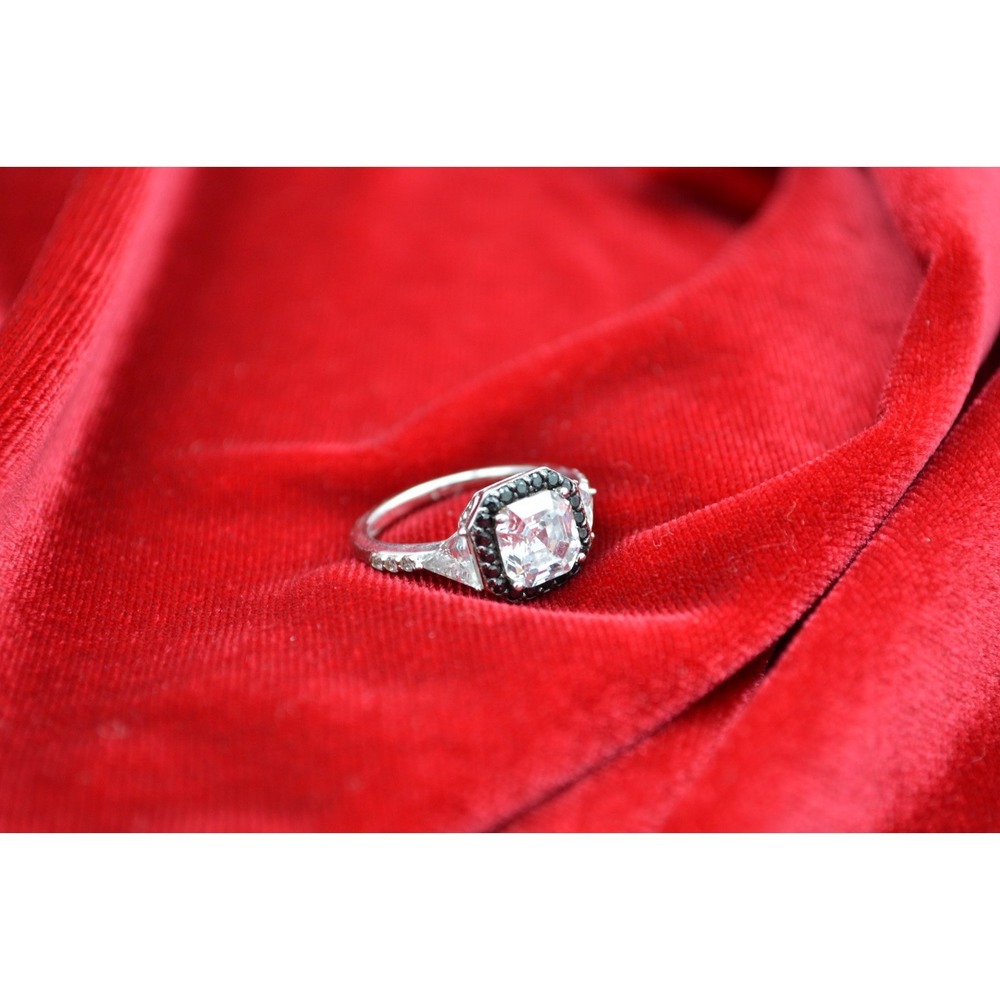 Vintage Cubic Zirconia Black Spinel Platinum Clad Sterling Silver Ring Size 7